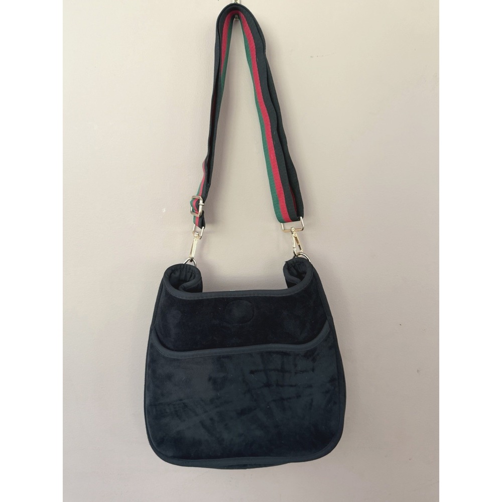 Black Faux Suede Crossbody Messenger Bay Black/Red/Green Interchangeable Strap
